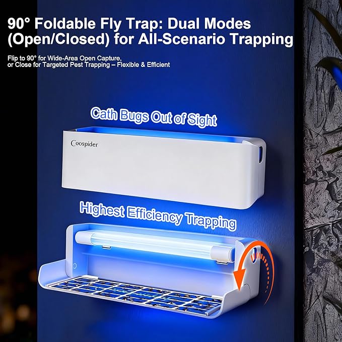 4 Pack White Fly Trap Indoor, Wall Sconce Fly Light Bug Catcher for Kitchen House & Restaurant Fruit Flies Garage & Warehouse