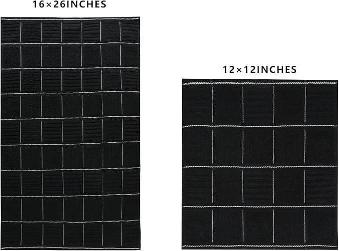 Glynniss Kitchen Towels and Dishcloths Set, Absorbent Dish Towels and Dish Cloths Set for Washing Dishes, Cleaning and Drying Use Pack of 8 (Black)