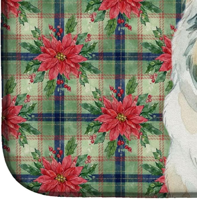 Caroline's Treasures White Collie Christmas PoinsettIas Dish Drying Mat Absorbent Dish Drying Mat Pad for Kitchen Counter Dish Drainer Mat for Countertop, 14 x 21", Multicolor