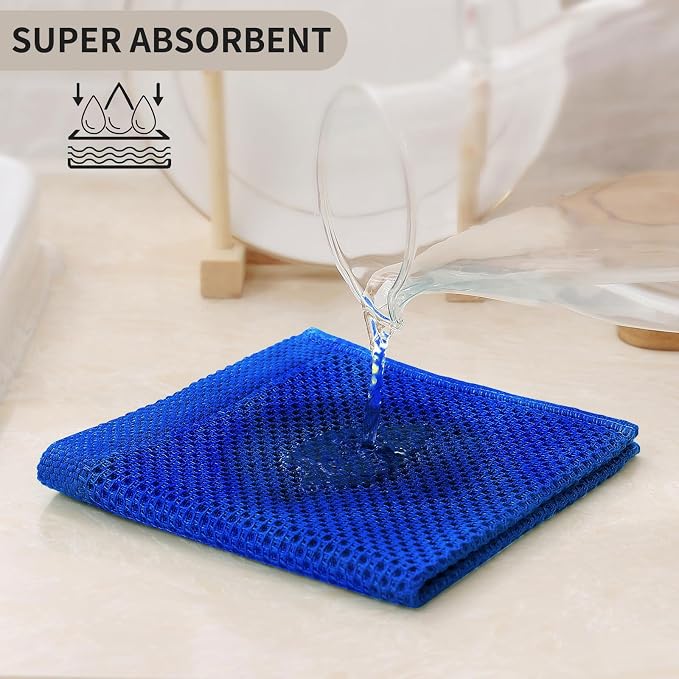 Kitinjoy 100% Cotton Kitchen Dish Cloths (12 X 12 Inches, Blueberry), 6 Pack Waffle Weave Ultra Soft Absorbent Dish Towels for Drying Dishes Quick Drying Kitchen Towels Dish Rags