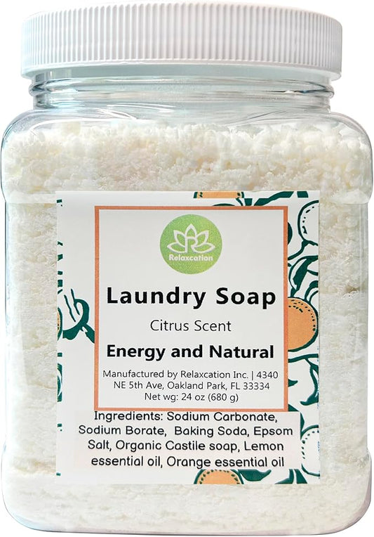 Natural Laundry Detergent Soap | Hypoallergenic Deep Cleaning Washing Powder | Eco-Friendly, Safe, and Effective BORAX, SODA ASH, EPSOM SALT, BAKING SODA and CASTILE SOAP (65 Loads) (Citrus)