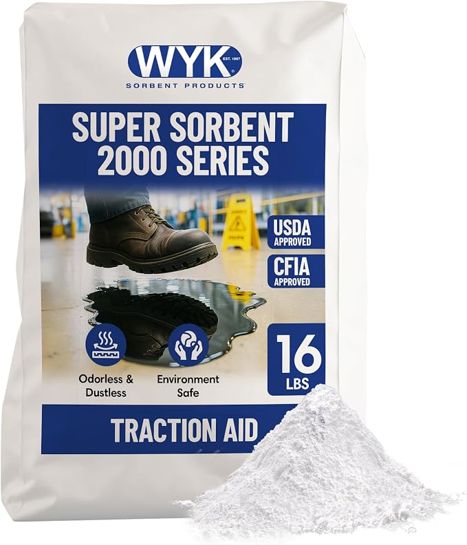 WYK 16lb Super Sorbent 2000 Series – Industrial Oil Absorbent Granules & Traction Agent for Spills, Leaks & Safety Maintenance – Fast-Acting Multi-Purpose Spill Absorber