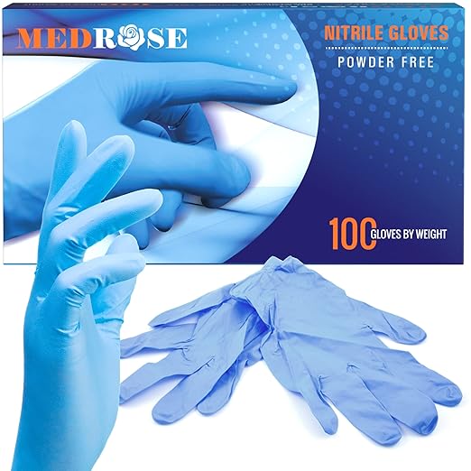 DiRose MedRose Disposable Nitrile Gloves - Powder Free Non-Latex Gloves for Medical Exam, Cleaning, and General Use - Medium (100ct)