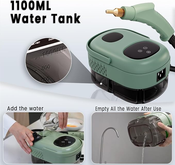 Steam Cleaner, Portable Pressurized Steamer for Cleaning with 14pcs Accessories, 6-Level Adjustable and 15s Heat-Up, Handheld Steam Cleaner for Home, Tile, Dirt, Grout, Grease, Car Detailing(7-Green)