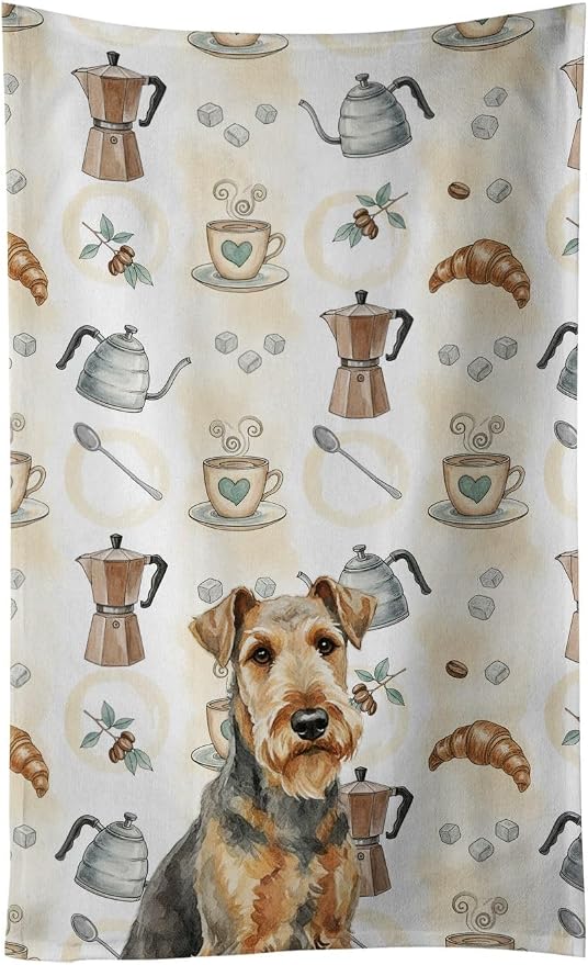Caroline's Treasures Grizzle Airedale Terrier Coffee Bar Kitchen Towel Velour Plush Front and Cotton Loop Back Machine Washable