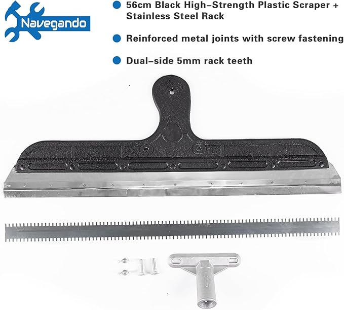 56cm Epoxy Floor Squeegee,Notched Squeegee for Epoxy & Self-Leveling Concrete Rake,5mm Bilateral Notched Blade, Wide Plastic Spreader for Garage, Industrial, and DIY Floor Coating