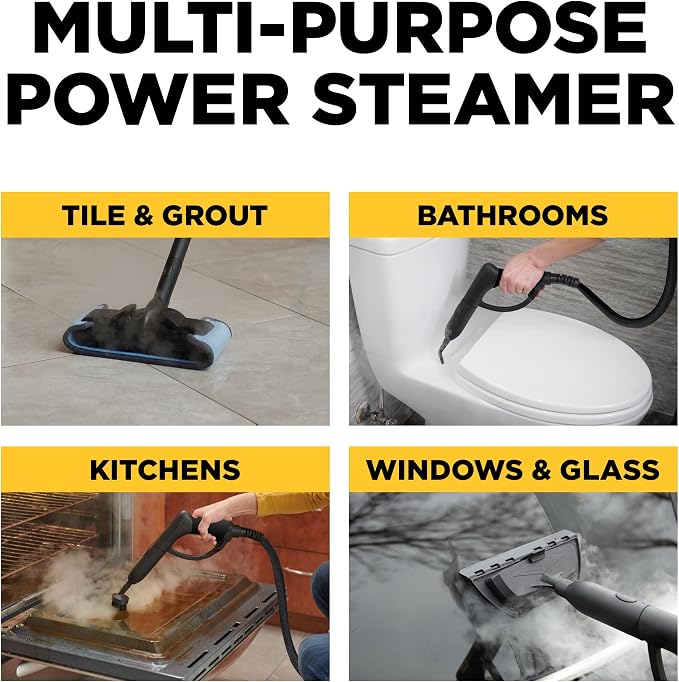 Wagner Spraytech 2494184 915e On-Demand Steam Cleaner & Wallpaper Removal, Multipurpose Power Steamer, 18 Attachments Included (Some Pieces Included in Storage Compartment) For Floor