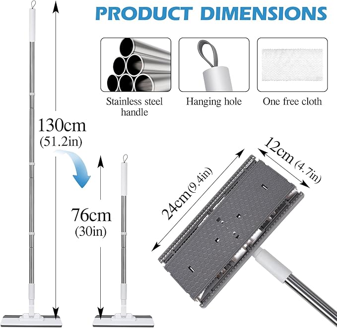 Masthome Clamp Mop Compatible with Swiffer Wet Jet Mops, 50" Stainless Steel Handle Mini Mop for Hardwood, Tile, Laminate, Marble, Wall, Window, Multi-Surface Floor Cleaning