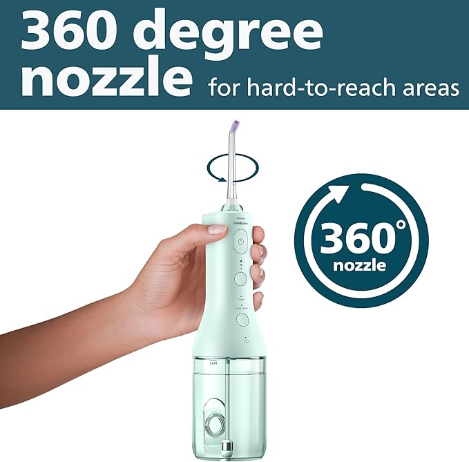 Philips Sonicare Cordless Power Flosser 3000 - Water Flosser with Innovative Quad Stream Technology, Oral Irrigator with 2 Flossing Modes and 3 Pressure Levels, IPX7 Waterproof, Mint, HX3826/24