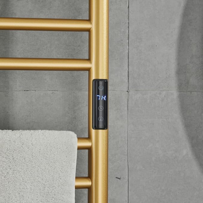 Electric Towel Warmers Radiator with Built-in Timer Gold, 140W Wall-Mounted & Freestanding Heated Towel Drying Rack with 11 Bars, 304 Stainless Steel Heated Towel Rail for Bathroom, Plug-in