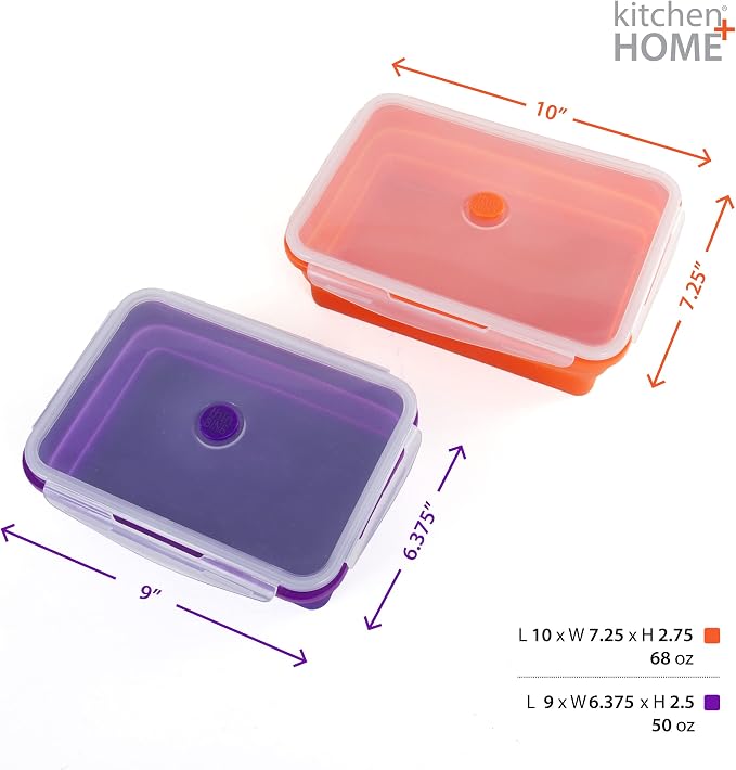 Kitchen Home Thin Bins Collapsible Containers – Set of 2 Extra Large Rectangle Silicone Food Storage Containers – BPA Free, Microwave, Dishwasher and Freezer Safe