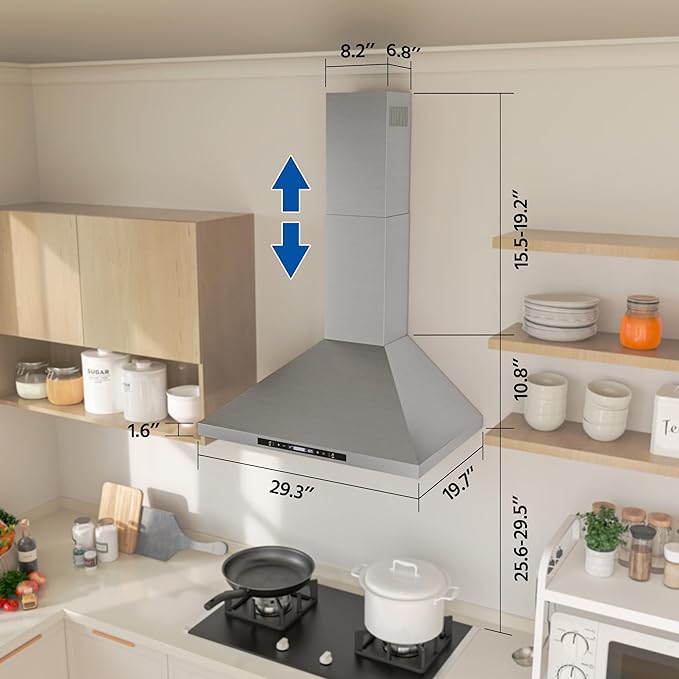 FIREGAS Wall Mount Range Hood 30 Inch, 900 CFM Ducted Kitchen Hood 3-Speed Exhaust Fan, Gesture/Touch Control, Timer, 2 Baffle Filters, Stainless Steel Stove Vent Hood