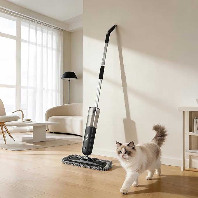 Electric Spray Mop Floor Cleaner with 2 Mopping Pads 720ml Bottle & Scraper 360° Swivel Head Lightweight Cordless Wet Dry Cleaner for Hardwood Floor Cleaning Laminate Tile Wood Vinyl & All Hard Floors