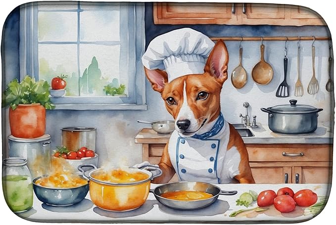 Caroline's Treasures DAC6195DDM Basenji The Chef Dish Drying Mat Absorbent Dish Drying Mat Pad for Kitchen Counter Dish Drainer Mat for Countertop, 14 x 21", Multicolor
