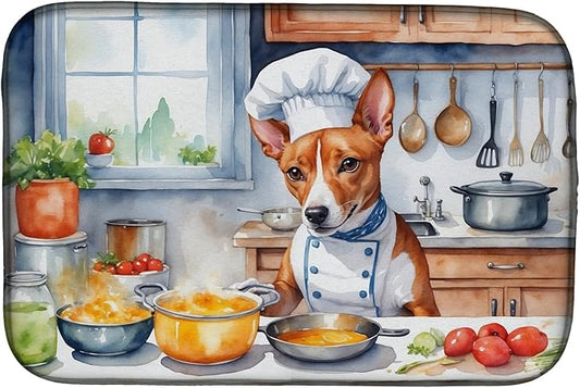 Caroline's Treasures DAC6195DDM Basenji The Chef Dish Drying Mat Absorbent Dish Drying Mat Pad for Kitchen Counter Dish Drainer Mat for Countertop, 14 x 21", Multicolor
