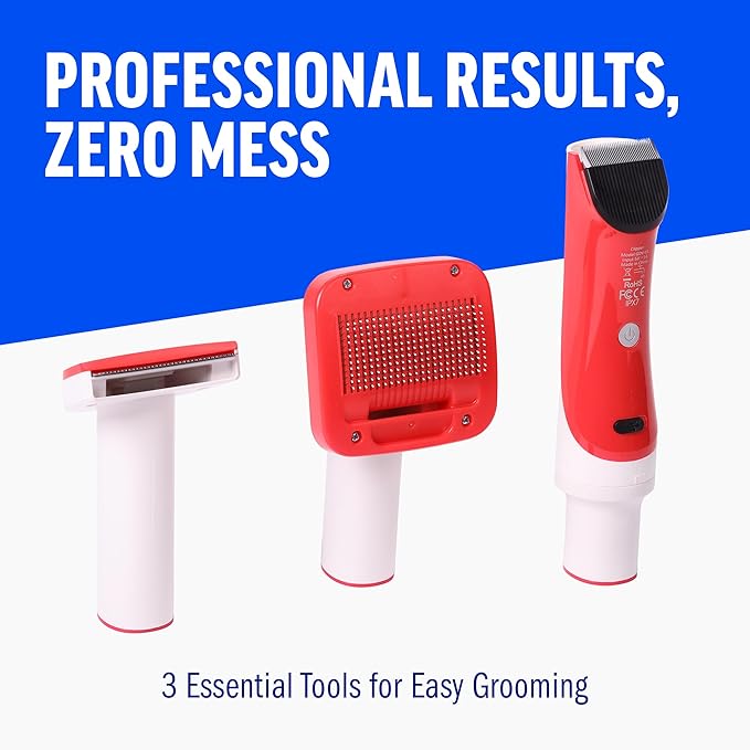 ChomChom Roller Dog Vacuum for Shedding Grooming – Dog Grooming Kit with Dog Brush Vacuum Attachment, Pet Hair Clipper with Guards, Large-Capacity Bin