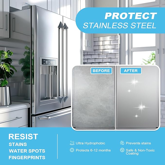 Ceramic Coating Spray – Shine, Seal & Protect Stainless Steel, Glass, Kitchen & Bath – Repels Fingerprints, Water Spots & Grime – Multi-Surface Sealant for Countertops, Sinks & More, 8.66oz