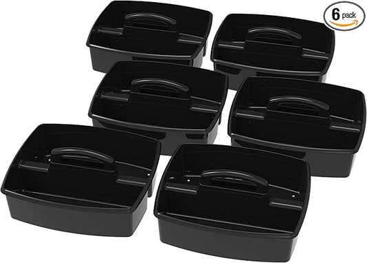 Storex 2-Compartment Large Cleaning Caddy – Multipurpose Supply Organizer with Handle, Black, 6-Pack (00973E06C)
