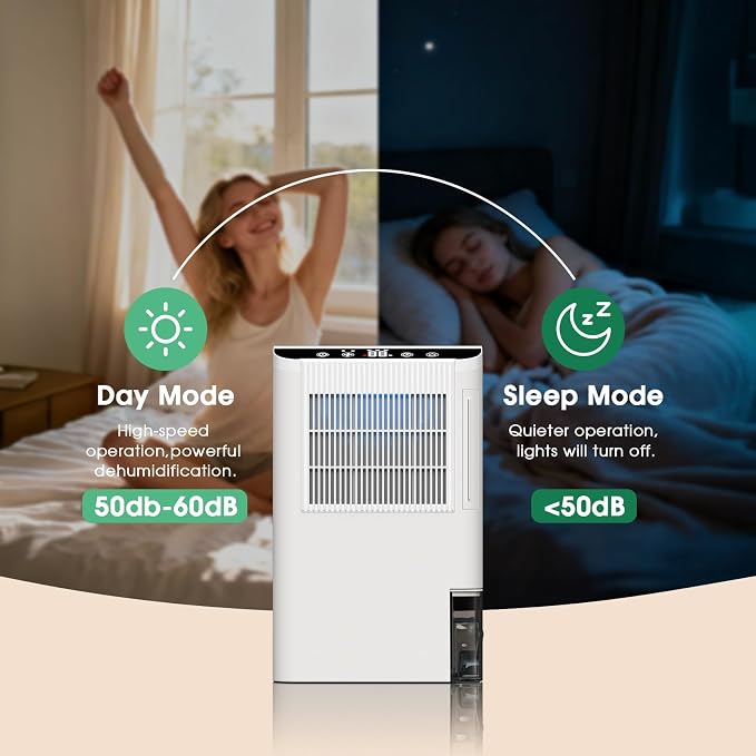 Dehumidifiers for Home, 2000 Sq.Ft Small Dehumidifier with 3.3ft Drain Hose, 2.5L Tank, Timer Sleep Mode, Portable Dehumidifier for Basement, Bedroom, Bathroom (Snow White)