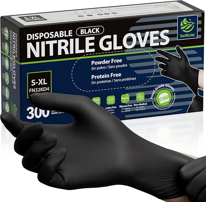 SWIFTLITE Disposable Nitrile Gloves Black, Food Safe Rubber Gloves Latex-Free Powder-Free for Cooking Food Prep Kitchen Clean