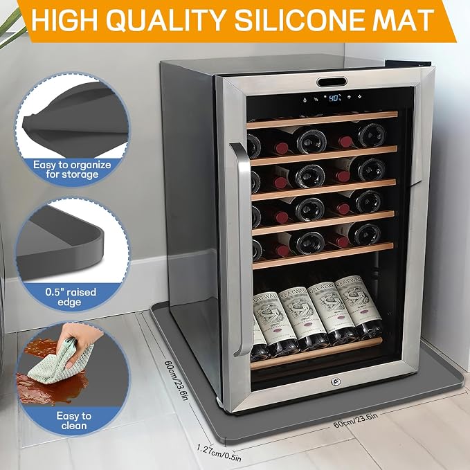 Mini Fridge Silicone Mat,24''x24''x0.5'', Under Refrigerator Mat Mini Fridge Drip Pan Prevents Appliance Leakage Water Spills, Protects the Floor From Damage and Cleanliness(Grey)