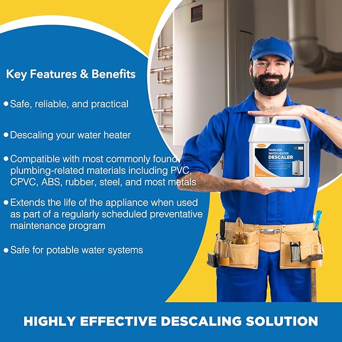 LIIZOUSUDA Tankless Water Heater Descaler, Highly Effective Descaler Restores Heating Efficiency - for Tankless Water Heater Systems, Restores Heating Efficiency, Easy to Use, Quart, 32 fl oz