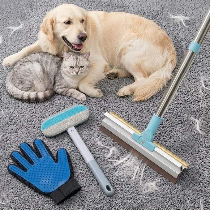 SUREMAX 3-in-1 Pet Hair Remover Set, Carpet Rake for Pet Hair with 54" Extendable Handle, Pet Grooming Glove & Lint Brush for Dogs Cats, Hair Removal Broom for Carpets, Rugs, Couch, Clothes, Furniture
