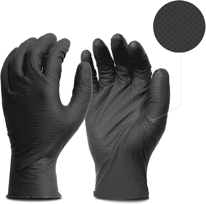 GUS Black 8 Mil Diamond Grip Nitrile Disposable Gloves