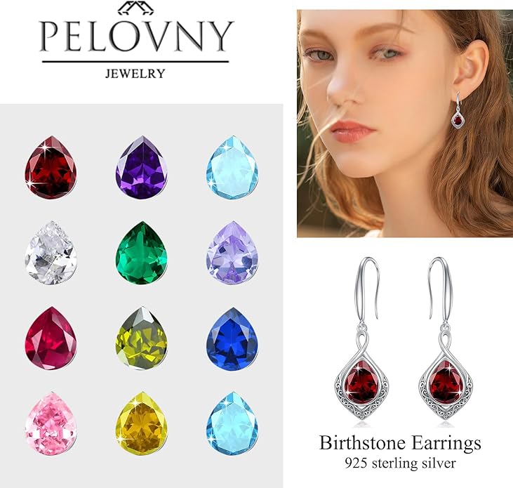 PELOVNY Celtic Knot Filigree Earrings for Women 925 Sterling Silver Moss Agate/Birthstone Infinity Earrings Birthday Christmas Jewelry Gifts for Mom Daughter Wife Sister