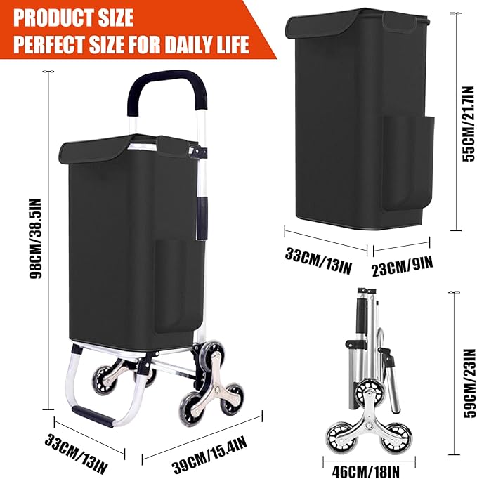 2 in 1 Shopping Cart for Groceries, 110 lbs Grocery Cart on Wheels, Foldable Shopping Cart with 6 Wheels, Load-Bearing Hand Truck with Black Waterproof Bag for Shopping, Camping, Garden