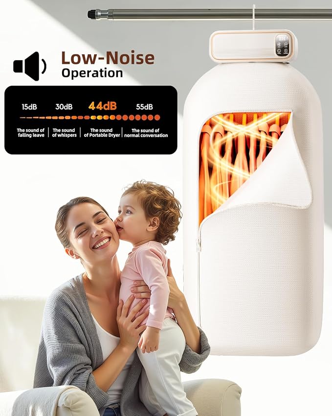 Portable Clothes Dryer, Mini Laundry Dryers with Remote Control, Portable Dryer for Apartments, RVs, Hotels, Small Spaces, Great for drying underwear, socks, swimwear for travel, no wrinkles