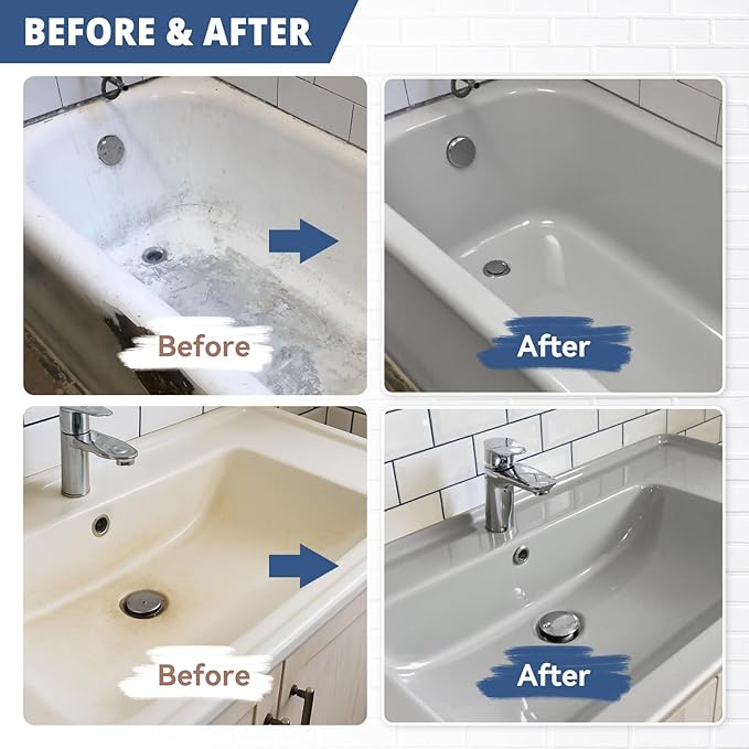 DWIL Tub Paint, Tub and Tile Refinishing Kit with Tools, Bathtub Paint Water Based &Low Odor, Easy to Use for Sink Bathroom Shower, Light Grey 35oz/50-55sq.ft