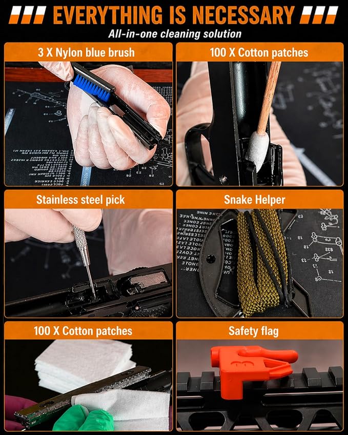 9mm Pistol Basics Single-Caliber Cleaning Kit, Handgun Cleaning kit for .357 .38 with 9mm Gun Snakes in Molle Pouch