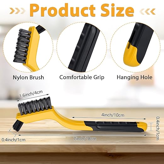 Reallnaive 50 Pcs Nylon Cleaning Brushes Bulk 7 Inch Yellow Nylon Brushes with Curved Handle Grip for Deep Cleaning Small Parts Rust Dirt Paint Scrubbing, Removal Surface in Hole
