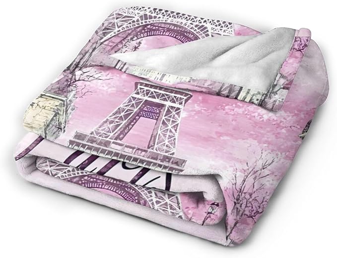 Tijuboni Paris Eiffel Tower Throw Blanket Pink Paris Gifts for Girls Women Boys Men Adults Kids Soft Flannel Fleece Blanket for Couch Sofa Bed Home Decor 50"x60"