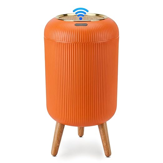 Pukomc Smart Sensor Wastebasket, Convenient and Hygienic Easy to Use, Technology Sensor Waterproof Wastebasket Plastic Trash can for Kitchen, Bathroom, Bedroom, Living Room, Office and Outdoor Orange