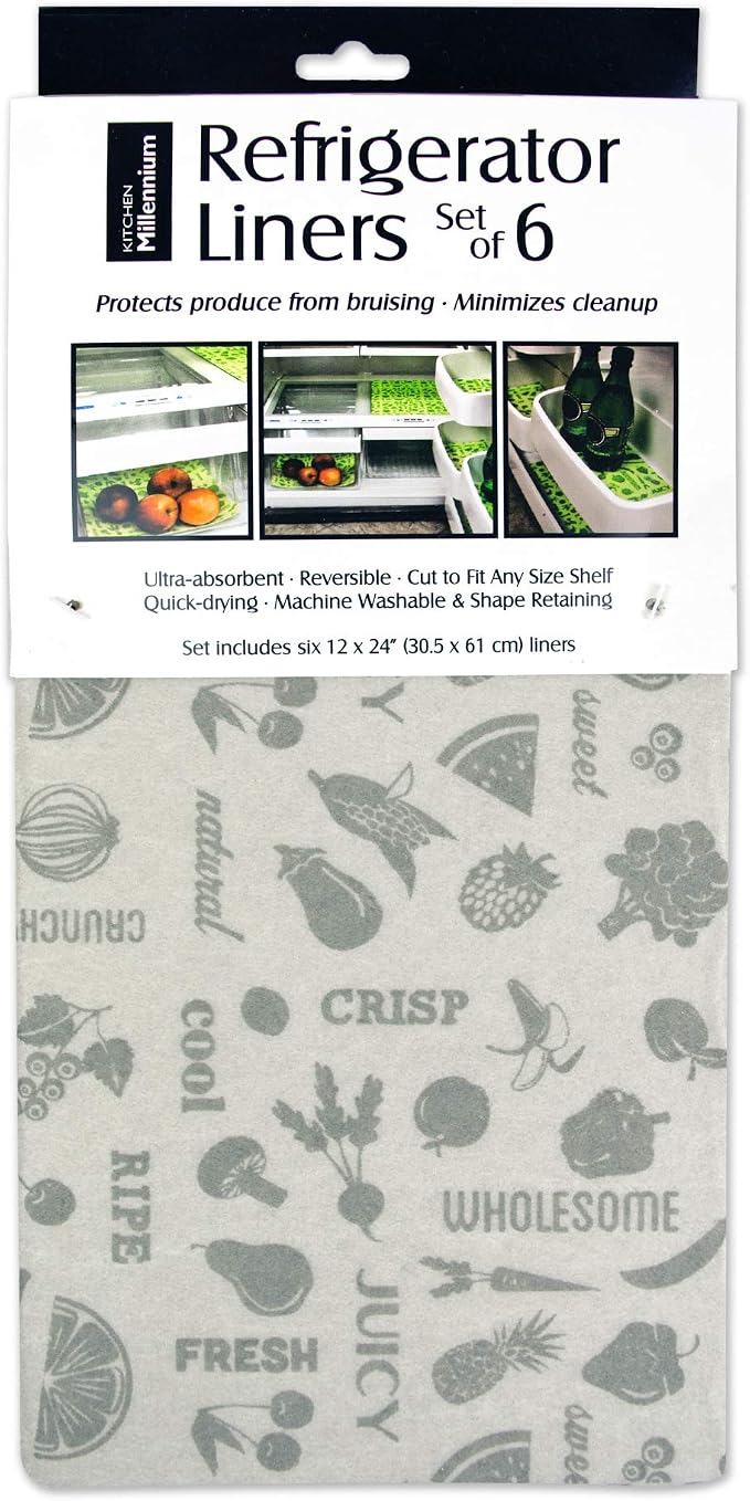 DII Fridge Liner Collection Non-Adhesive, Cut to Fit, 12x24, Gray Veggies, 6 Piece