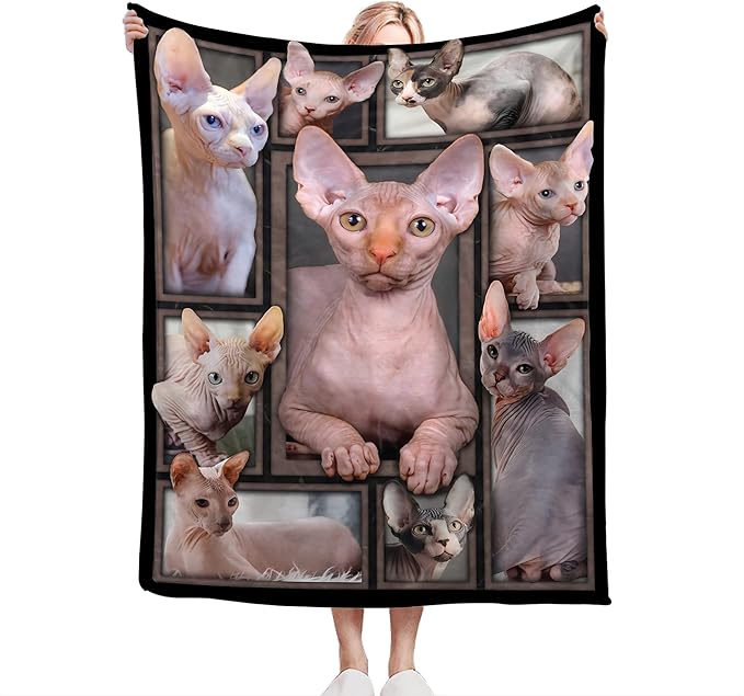 Sphynx Cat Gifts & Decor - Cute Throw Blanket for Girls, Women, Kids & Adults - Soft, Warm, Cozy Fleece Blanket for Couch, Sofa & Bed - 50"x40"