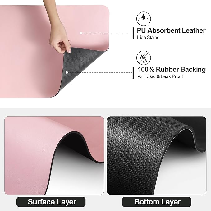Ecotrim - Dish Drying Mat for Kitchen Counter | Coffee Bar Mat for Countertops | Heat Resistant Drainer Mat with Non-slip Rubber Backed | Hide Stain Kitchen Absorbent Draining Mat | Pink 18"x24"
