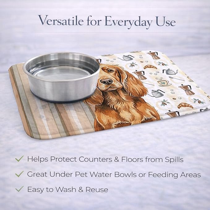 Caroline's Treasures Sussex Spaniel Coffee Bar Dish Drying Mat Absorbent Dish Drying Mat Pad for Kitchen Counter Dish Drainer Mat for Countertop, 14 x 21", Multicolor