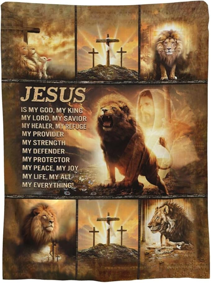 Christian Blanket for Men Christ Lion Jesus Religious Faith Throw Blanket Soft Cozy Warm Fuzzy Fleece Christian Bedroom Decor Blanket Gifts for Men Women Couch Sofa Bed 60"X50"
