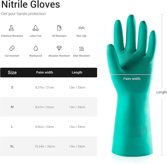 ThxToms 5 Pairs Nitrile Chemical Resistant Gloves, 15mil,13", Reusable Latex Rubber Free Heavy Duty Gloves, Acid Alkali Oil Protection, Industrial Use and Household Cleaning, Non-Slip, Medium