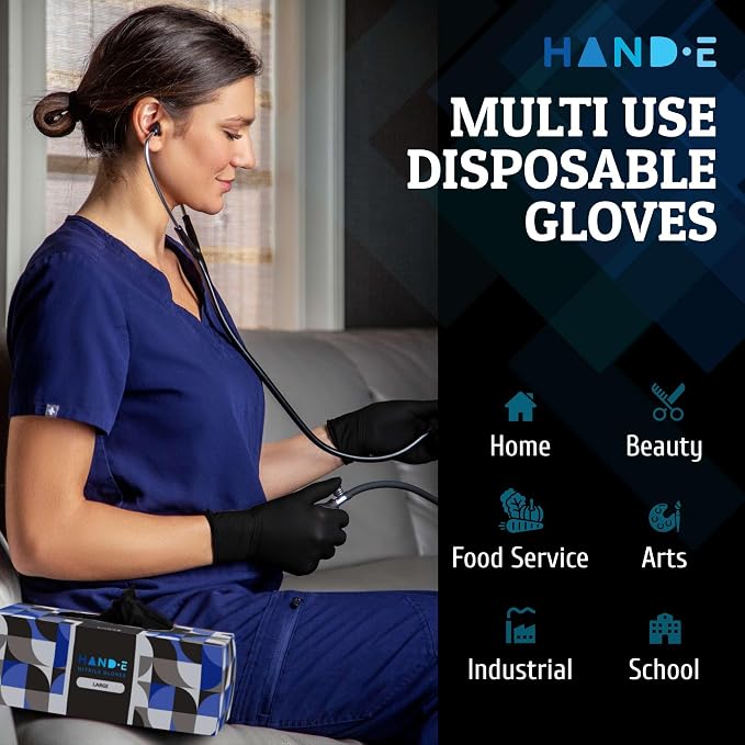 Hand-E Touch Disposable Nitrile Gloves 1000 Count Case - Latex Free, Powder Free, Surgical Medical Exam Gloves -Bulk Supply