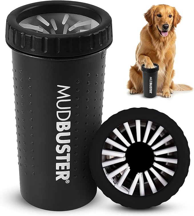 Dexas MudBuster Large Dog Paw Cleaner, Matte Black, Fits 2.5"-3.5" Wide Paws, Gentle Silicone Bristles for Quick, Easy Cleaning