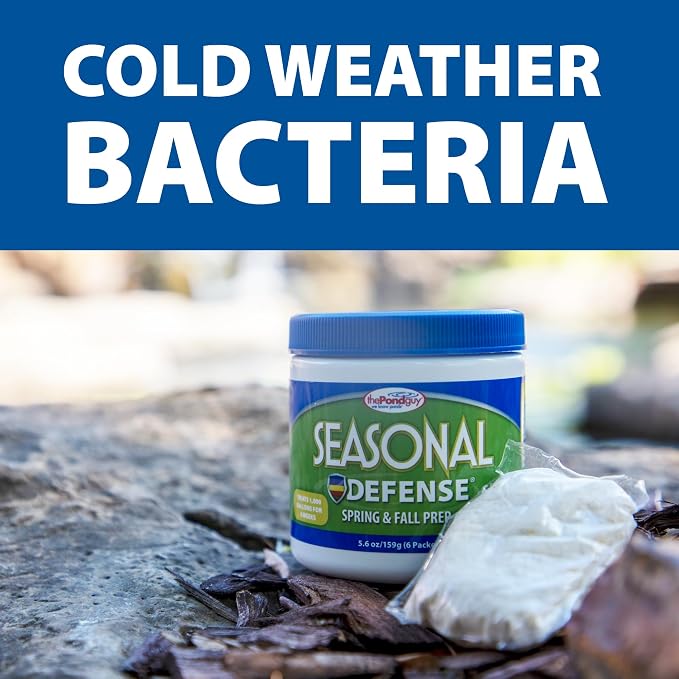 The Pond Guy Seasonal Defense, Spring & Fall Beneficial Bacteria, Barley & Enzymes, Cold Water Pond Sludge & Scum Treatment, Fish & Plant Safe, 96 Packets
