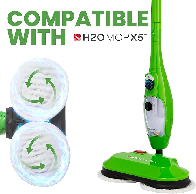 H2O MOP X5 Dual Buff Steam Mop Head Attachment - Great For Hardwood, Tile Floor Buffing, Cleaning and Steaming - Includes 2 Soft Scrub Washable Pads