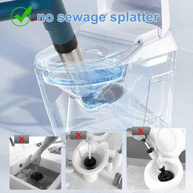 Electric Toilet Plunger High Pressure Electric Air Drain Blaster Gun with Visual Barometer，Air Power Plunger for Bathroom,Kitchen Bathtub Toilet Floor Drain Clog Remover-Blue