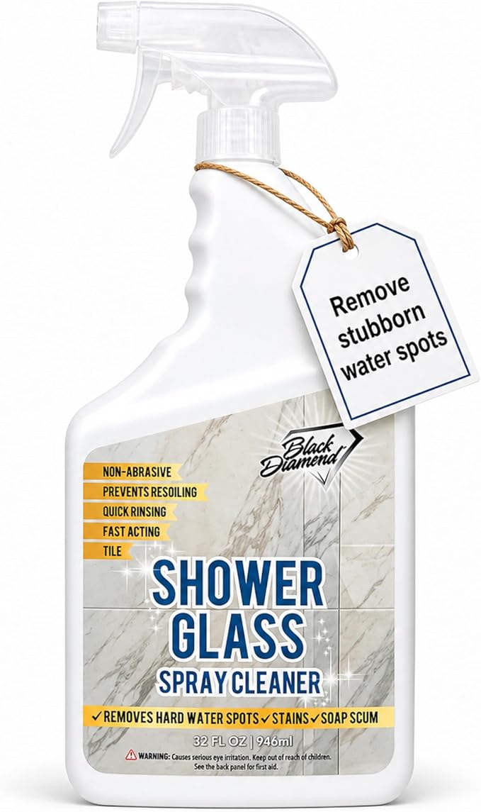 Black Diamond Stoneworks Shower Glass Cleaner – Professional Strength Shower Door & Tile Spray - Removes Hard Water Stains, Soap Scum & Water Spots, Non-Abrasive, Prevents Resoiling (32oz)