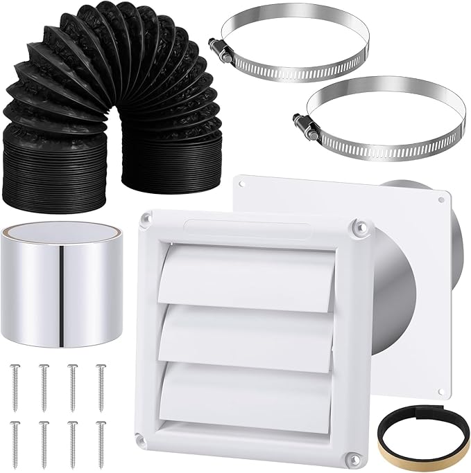 Glooglitter Dryer Vent Kit 4 Inch Dryer Ducting Tube Vent Hose Connector Wall Ducting Kit for Air Circulation (Black)