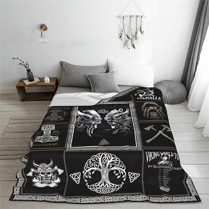 Medieval Viking Blanket Viking Decor Throw Blanket Warm Soft Plush Lightweight Fleece Flannel Blanket for Vikings Men Boys Girls Women Baby Kids for Winter Bed Couch Bed 50"X60"